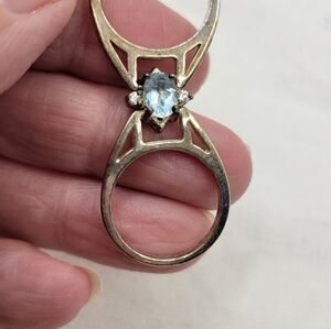 Vintage Elegant Gold Double Ring with Blue Gemstone
